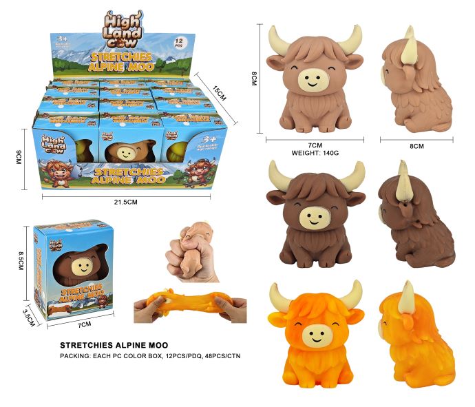 ALPINE MOO Mucca STRETCHY SQUISHY Slow Rise (Ricrescita Lenta) 8cm (In Blind Box 9x7x8cm) In espo da 12pz 3ass…x12…x48
